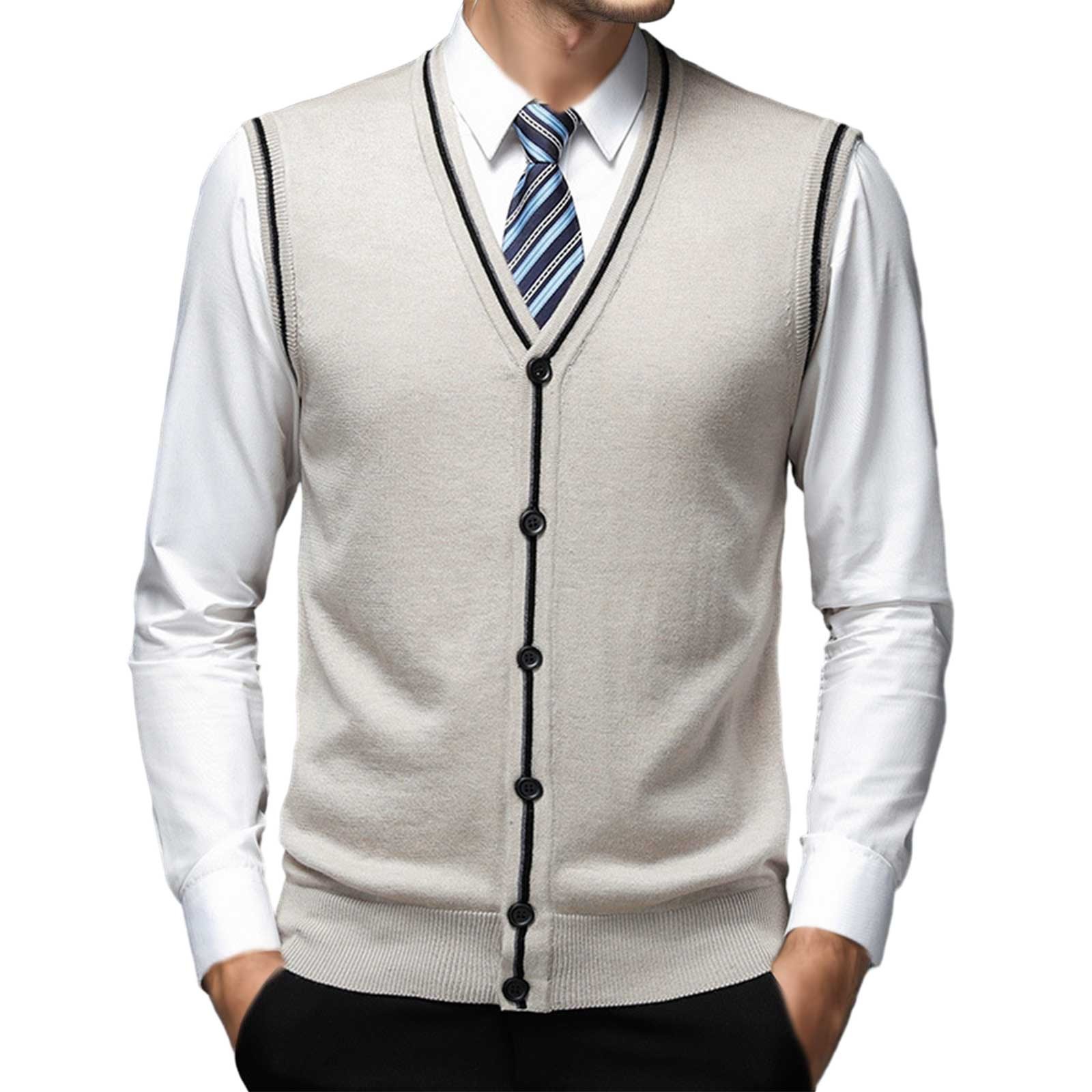 thumbnail image 5 of Chaleco de lana con cuello en V y hebilla para hombre - Color liso, sin cuello, ideal para citas o trabajo - Para todas las estaciones (M-XXXL), 5 of 5
